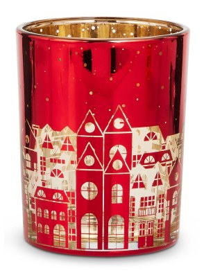 5" Red Cityscape Glass Votive Holder