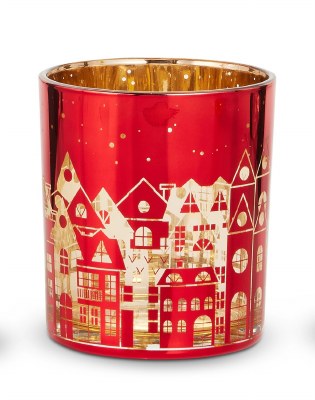4" Red Cityscape Glass Votive Holder
