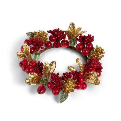 3.5" Faux Red and Gold Berry Candle Ring