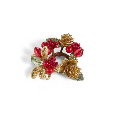 1" Faux Red and Gold Berry Candle Ring