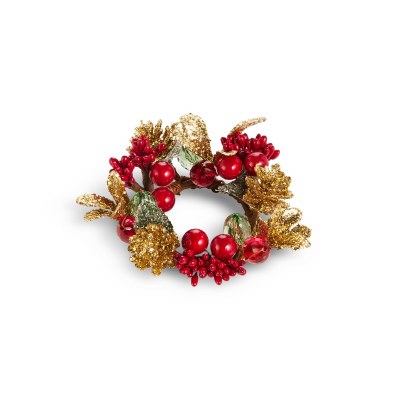 2" Faux Red and Gold Berry Candle Ring
