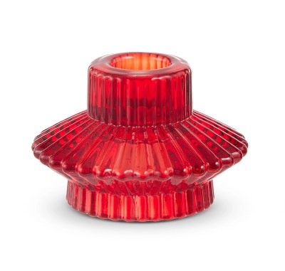 2" Red Rib Glass Taper Candle Holder