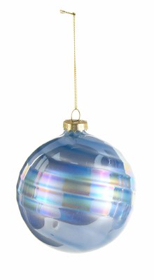 4" Blue Iridescent Swirl Ball Glass Ornament
