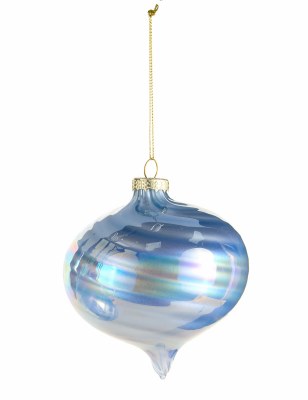4" Blue Iridescent Swirl Onion Glass Ornament
