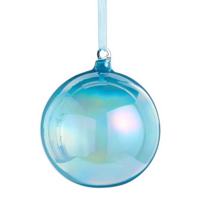 4" Blue Iridescent Ball Glass Ornament