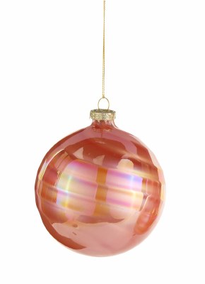 4" Pink Iridescent Swirl Ball Glass Ornament