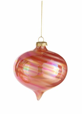 4" Pink Iridescent Swirl Onion Glass Ornament