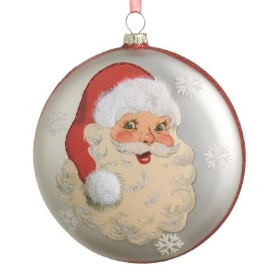 5" Round Santa Face Glass Disk Ornament