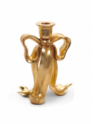 8" Gold Bow Taper Candle Holder