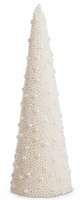 16" White Faux Pearl Cone Tree