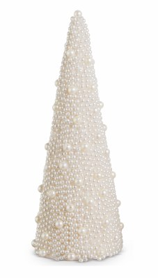 11" White Faux Pearl Cone Tree