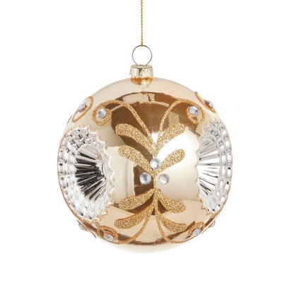 4" Gold and Silver Reflector Ball Glass Ornament