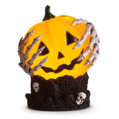 7" LED Pumpkin Glitter Swirl With Skeleton Hands