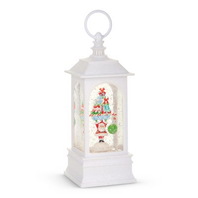 9.5" LED Santa With Gifts Glitter Swirl White Lantern