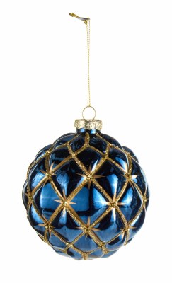 4" Blue and Gold Ball Glass Ornament