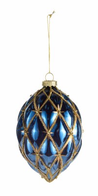 5" Blue and Gold Diamond Glass Ornament