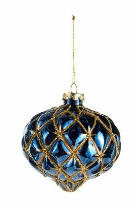 3.5" Blue and Gold Onion Glass Ornament