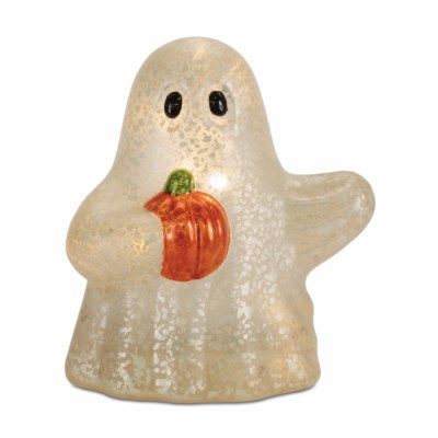 5" Ghost With the Left Arm Out Holding a Pumpkin Glass Figurine