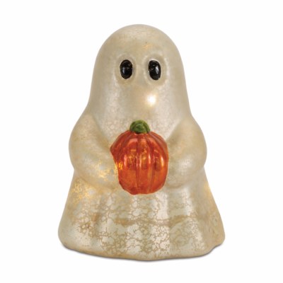 5" Ghost With Both Arms Out Holding a Pumpkin Glass Figurine