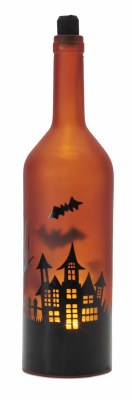 12" LED Brown Halloween Scene Glass Bottle