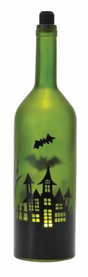 12" LED Green Halloween Scene Glass Bottle
