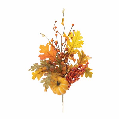 26" Faux Yellow Pumpkin and Leaves Spray