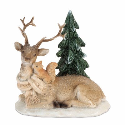5" Beige Reindeer With a Squirrel Polyresin Figurine