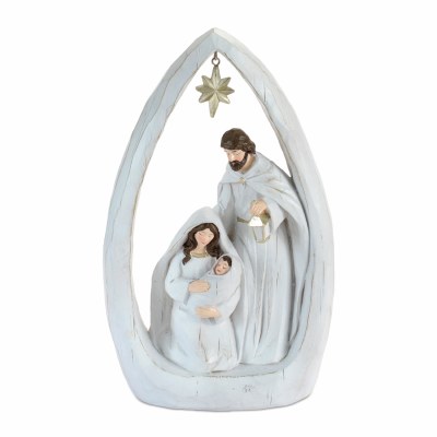 12" Distressed White Holy Family Under an Arch Polyresin Figurine