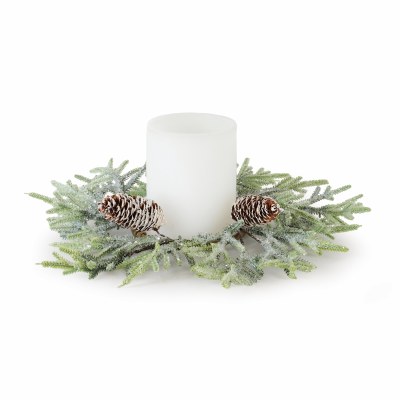3" Opening Faux Iced Pine With Pine Cones Candle Ring