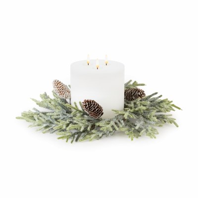 6" Opening Faux Iced Pine With Pine Cones Candle Ring