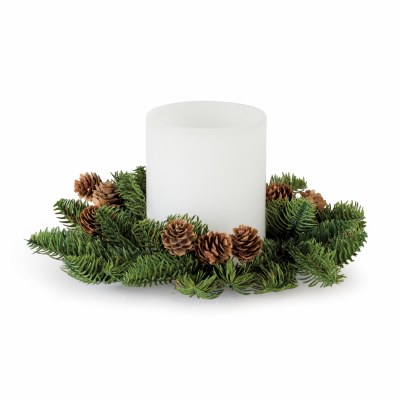 3" Opening Faux Green Pine With Pine Cones Candle Ring
