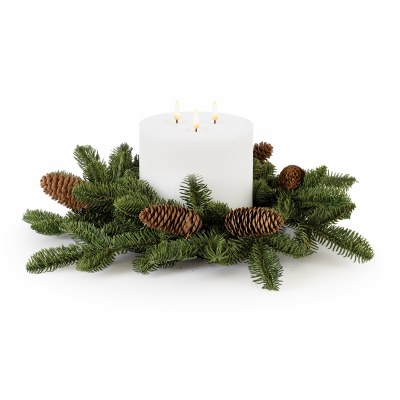 6" Opening Faux Green Pine With Pine Cones Candle Ring