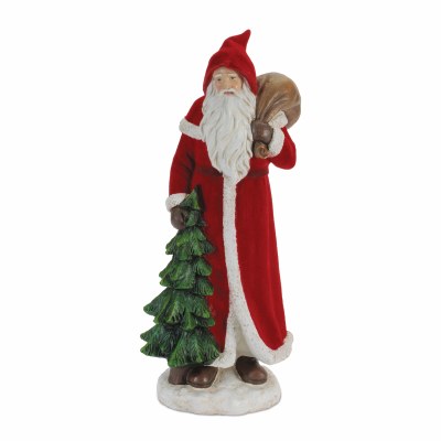 12" Red Polyresin Santa Next to a Christmas Tree Figurine