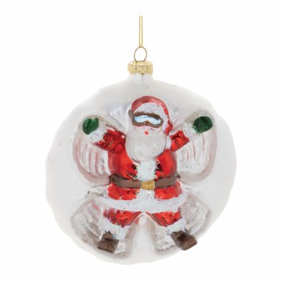 4" Santa Making a Snow Angel Glass Christmas Tree Ornament