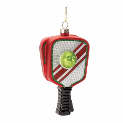 5" Red Pickleball Paddle Glass Christmas Tree Ornament