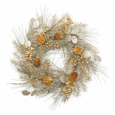 20" Round Faux Silver and Gold Mixed Pine Wreath