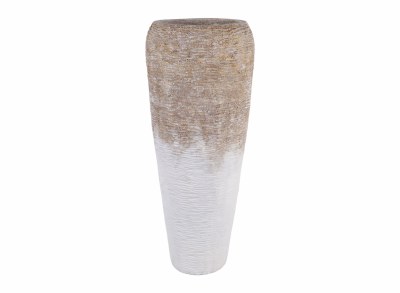 33" White and Brown Textured Ceramic Floor Vase
