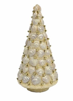 8" Natural and Gold Shell Cone Tree