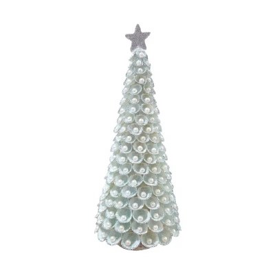 12" Blue Seashells and Polystone Pearls Christmas Tree