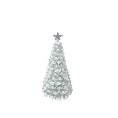 8" Blue Seashells and Polystone Pearls Christmas Tree