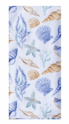 28" x 18" Seashell Toss Dual Purpose Terry Cloth Kitchen Towel