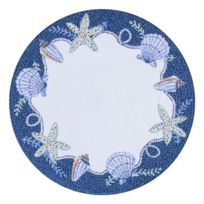 15" Round Blue and Green Seashells Boarder Placemat