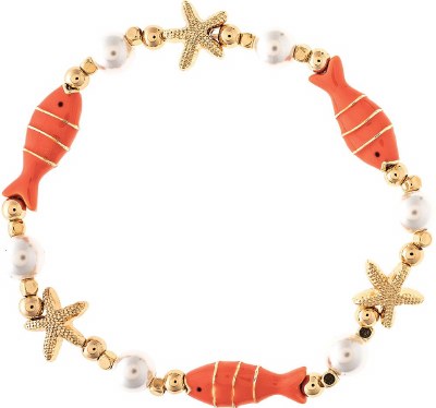 Gold Toned and Coral Fish and Sealife Bracelet