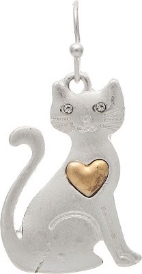 Gold and SIlver Toned Cat Heart Earrings
