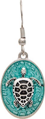 Silver Toned and Blue Sea Turtle Oval Earrings