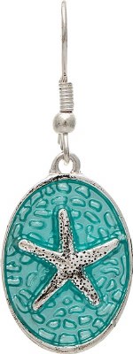 Silver Toned and Blue Starfish Oval Earrings