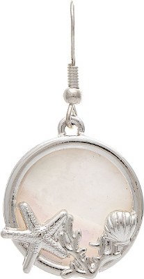 Silver Toned Mother of Pearl Round Seashell Earrings