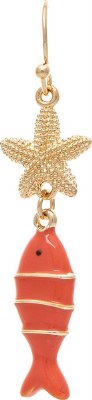 Gold Toned Starfish and Coral Fish Dangle Earrings
