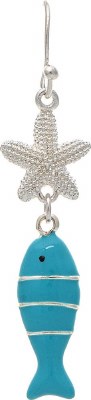 Silver Toned Starfish and Blue Fish Dangle Earrings