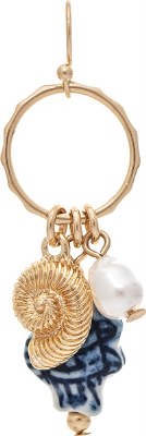 Gold Toned and Blue Sealife Charms Hoop Earrings